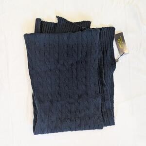 Polo Ralph Lauren Cable Knit Scarf Navy One Size NWT Red Pony Logo 100% Cotton